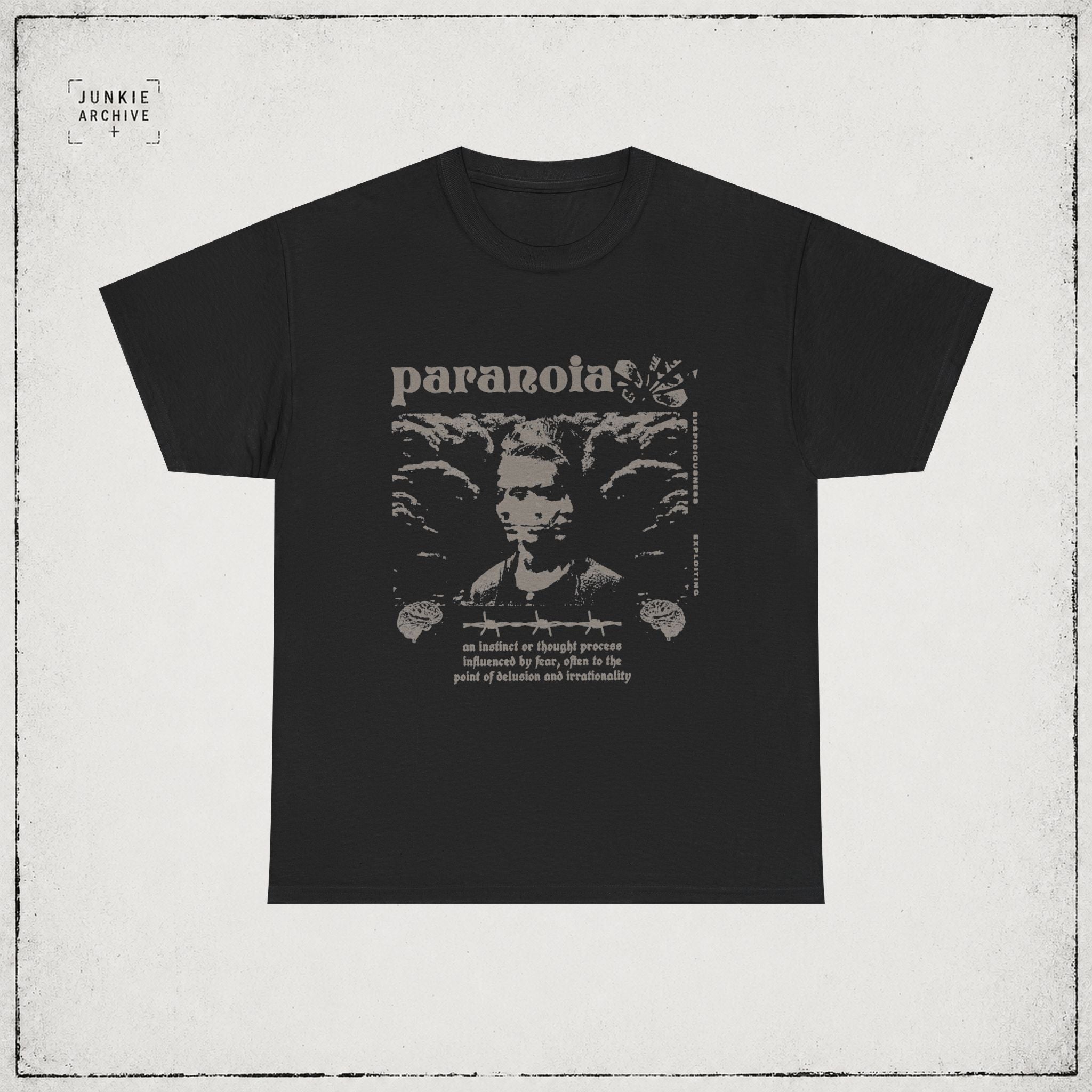 JUNKIE "Paranoia" | Vintage Gothic Graphic Tee | Alternative Grunge Streetwear | Distressed Y2K T-Shirt
