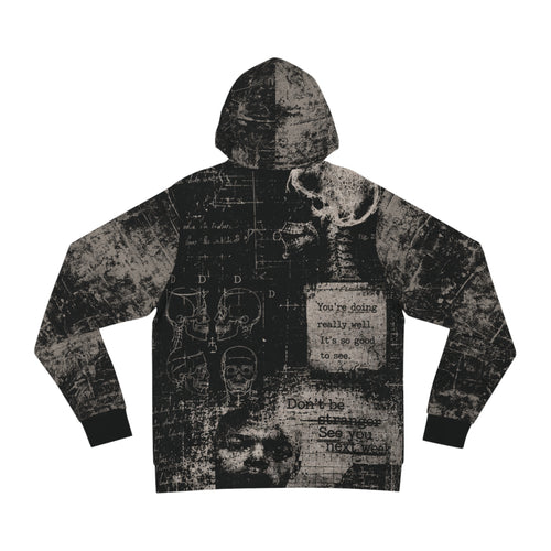 Grunge Collage Hoodie — Vintage Medical & Noir Graphic All-Over Print